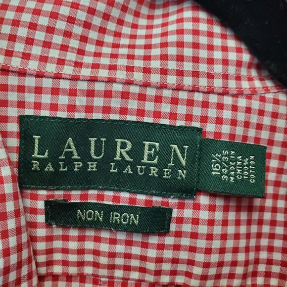 Lauren Ralph Lauren Shirt Mens 16.5 32/33 Red White Check Button-Up Non-Iron - Picture 2 of 7